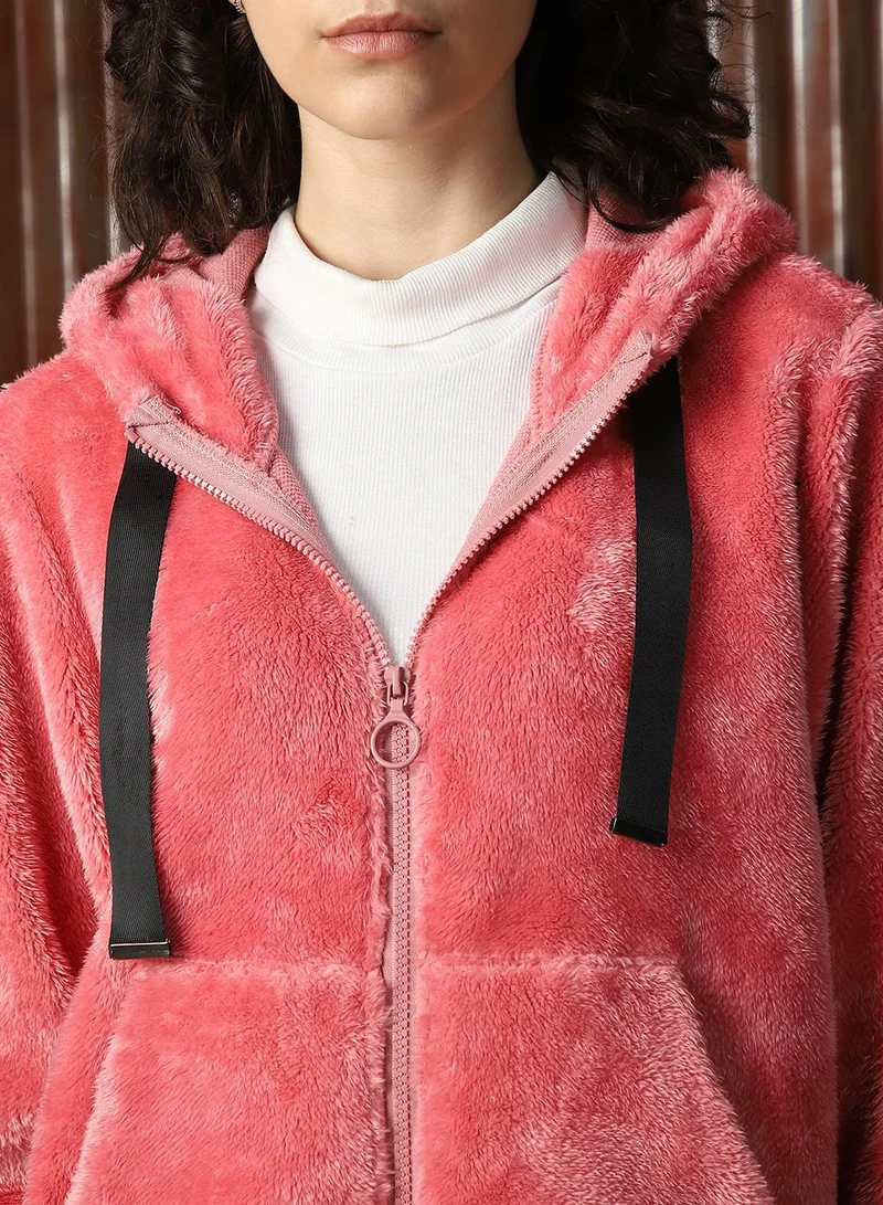 HIGH STAR Women's Pink Foxfur Solid Jacket