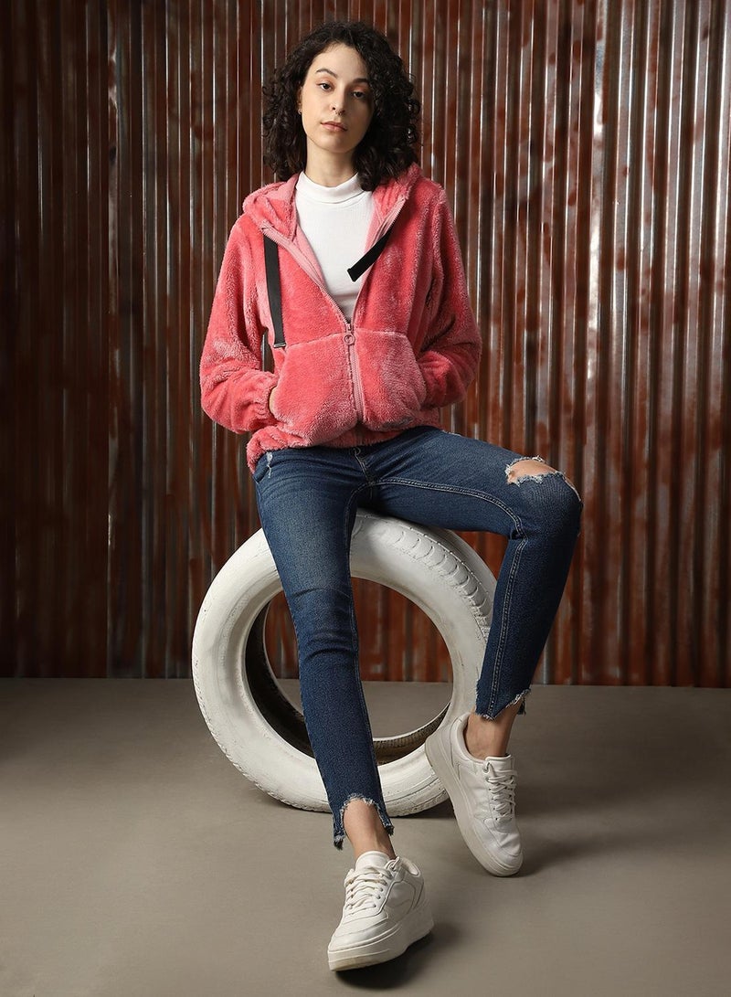 HIGH STAR Women's Pink Foxfur Solid Jacket - Image 5