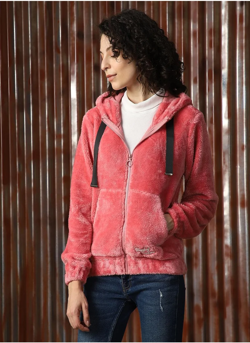 HIGH STAR Women's Pink Foxfur Solid Jacket