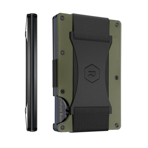 The Ridge Wallet for Men - Slim Minimalist Compact Wallet and Card Holder, RFID Protected Front Pocket Wallets with Integrated Cash Strap (Matte Olive Titanium) - Image 1