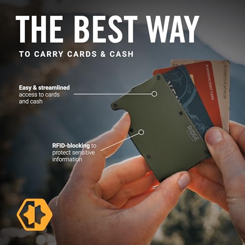 The Ridge Wallet for Men - Slim Minimalist Compact Wallet and Card Holder, RFID Protected Front Pocket Wallets with Integrated Cash Strap (Matte Olive Titanium) - Image 3