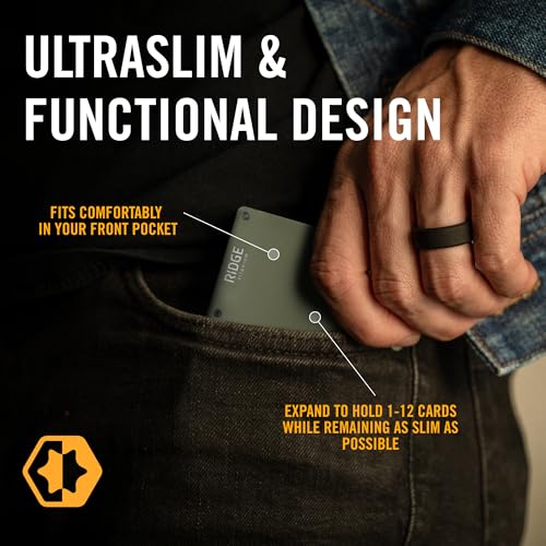 The Ridge Wallet for Men - Slim Minimalist Compact Wallet and Card Holder, RFID Protected Front Pocket Wallets with Integrated Cash Strap (Matte Olive Titanium) - Image 2
