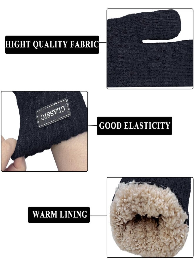 Beurlike Winter Mittens Gloves for Women Warm Fleece Lining Knit Thick Gloves for Cold Weather(Black) - Image 3