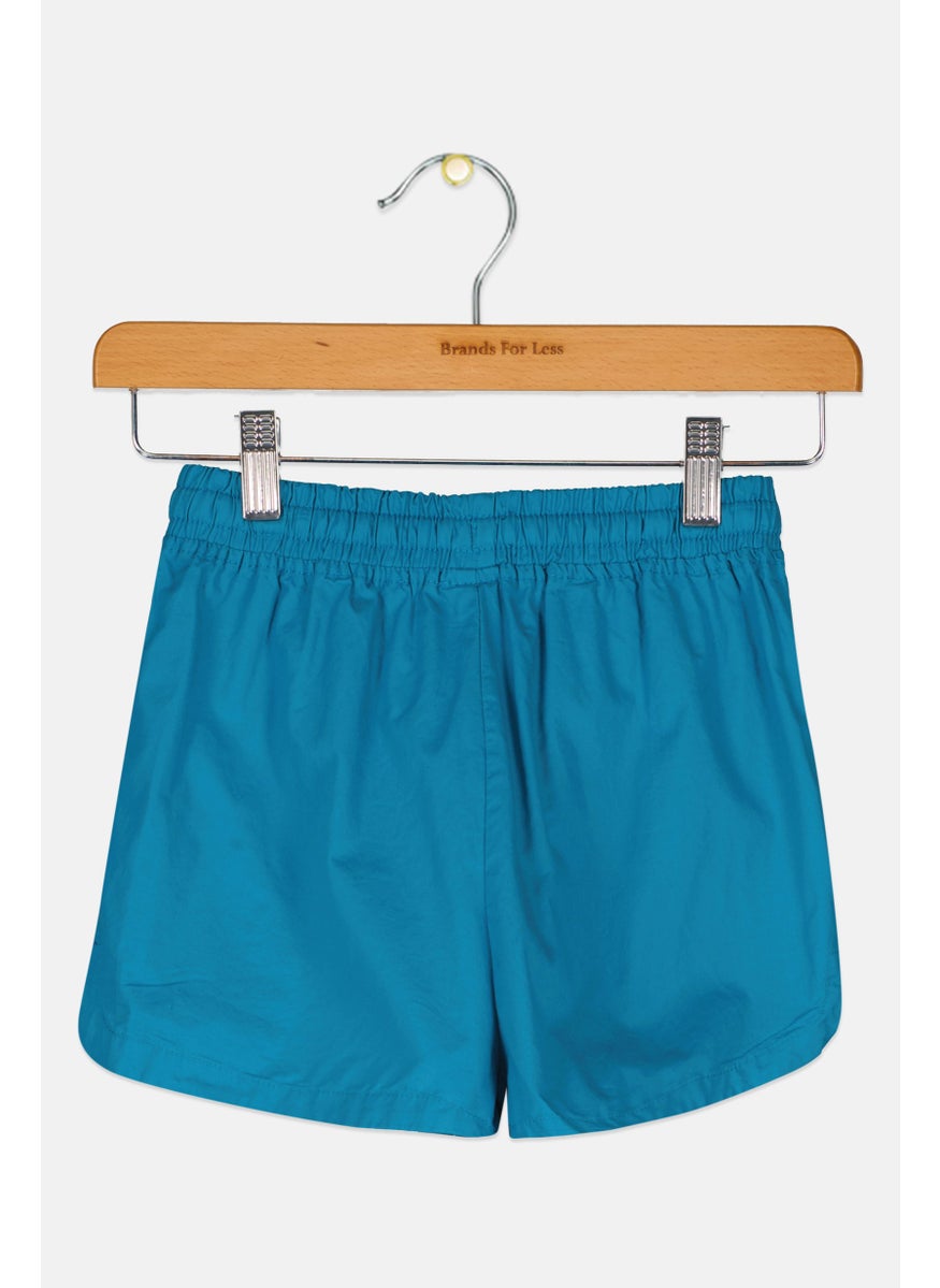 Cool Club - Kids Girl Plain Drawstring Basic Shorts, Teal Blue - Image 1