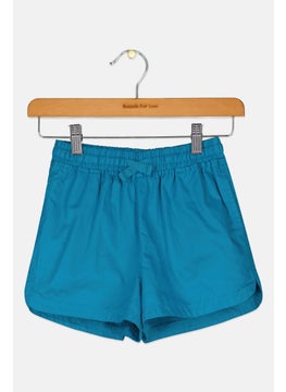 Kids Girl Plain Drawstring Basic Shorts, Teal Blue