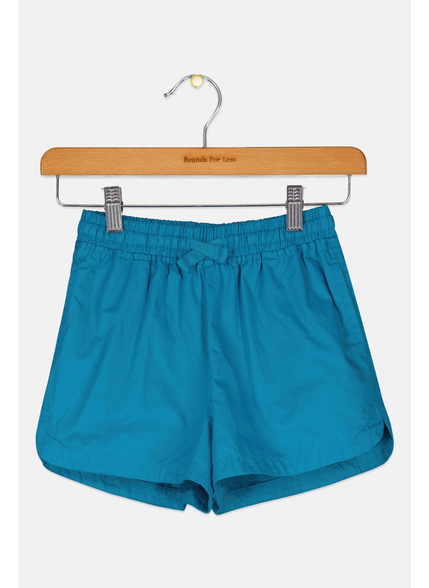 Cool Club - Kids Girl Plain Drawstring Basic Shorts, Teal Blue - Image 1