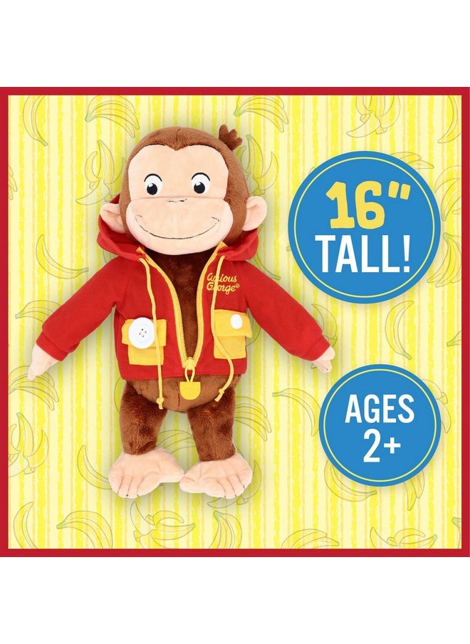 كيدز بريفيرد - ألعاب محشوة على شكل قرد من Curious George تعلم كيفية ارتداء الملابس، هدايا ناعمة ولطيفة للأولاد والبنات الصغار - حيوان محشو مقاس 16 بوصة - Image 1