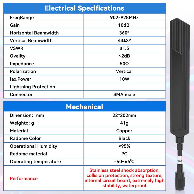 Meshnology Waterproof Meshtastic 915MHz LoRa Antenna 10dBi Gain Long Range Outdoor Antenna 20cm Omni SMA Male for ESP32 LoRa V3 RAK Development Board 915MHz Antenna with 10cm Extension Cable Two Black - Image 5