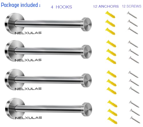 NELXULAS Brushed Stainless Steel Bath Towel Hooks Single Super Heavy Duty Wall Mount Hook, Coat Hook, Fit for Bedroom,Living Room, Bathroom and Fitting Room, Office(8", 4 PCS) - Image 2