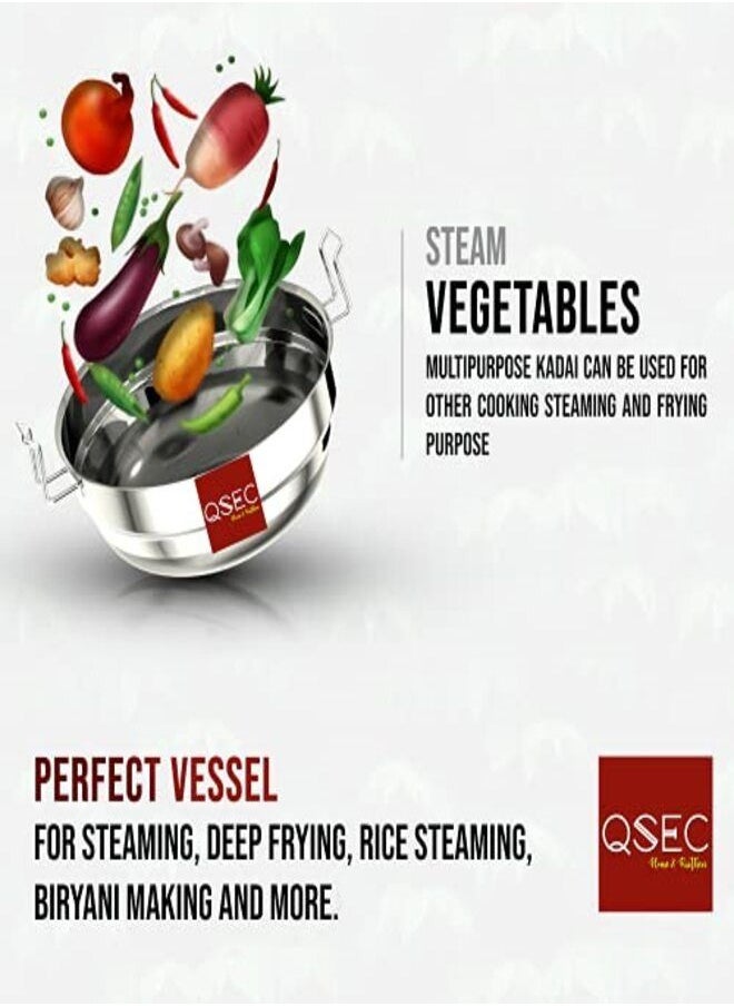 QSEC - QSEC Stainless Steel Induction Base Idli Maker Multi Kadai Idli Steamer & idli Cooker with 7 Plates | 2 Mini Idli | 2 idli | 2 Dhokla | 1 Momo - Image 1
