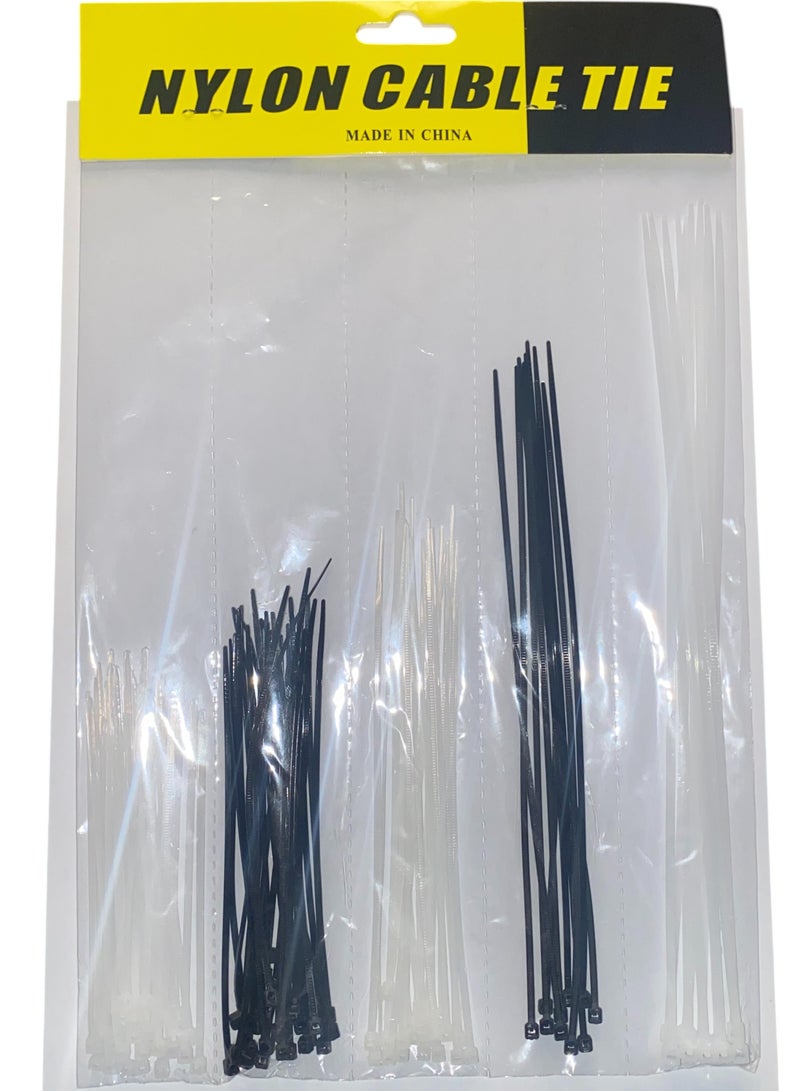 Nylon Cable Tie set of 2 colors Black and White , different sizes, approximately 100 pieces