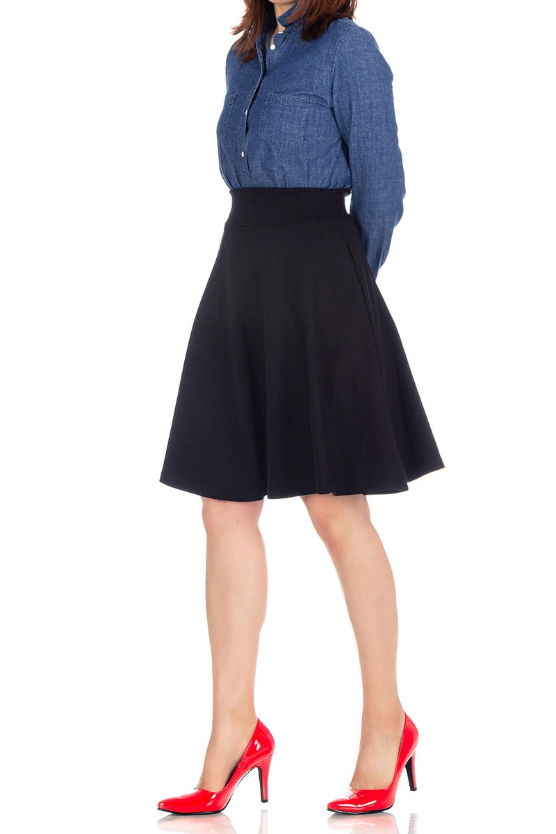 Dani's Choice High-Waisted Cotton Blend Skirt with Pockets - Knee Length A-line Flare for Business and Casual Wear (XL, Black) - Image 4