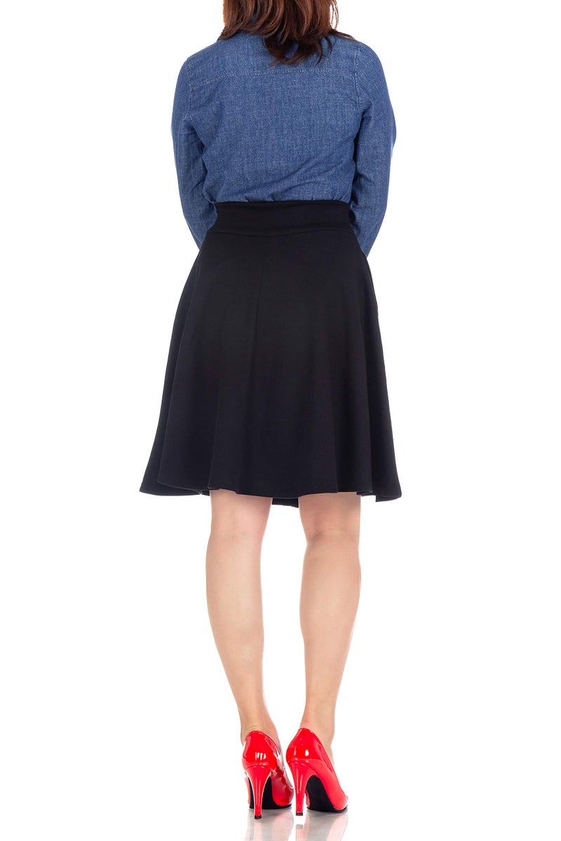 Dani's Choice High-Waisted Cotton Blend Skirt with Pockets - Knee Length A-line Flare for Business and Casual Wear (XL, Black) - Image 5