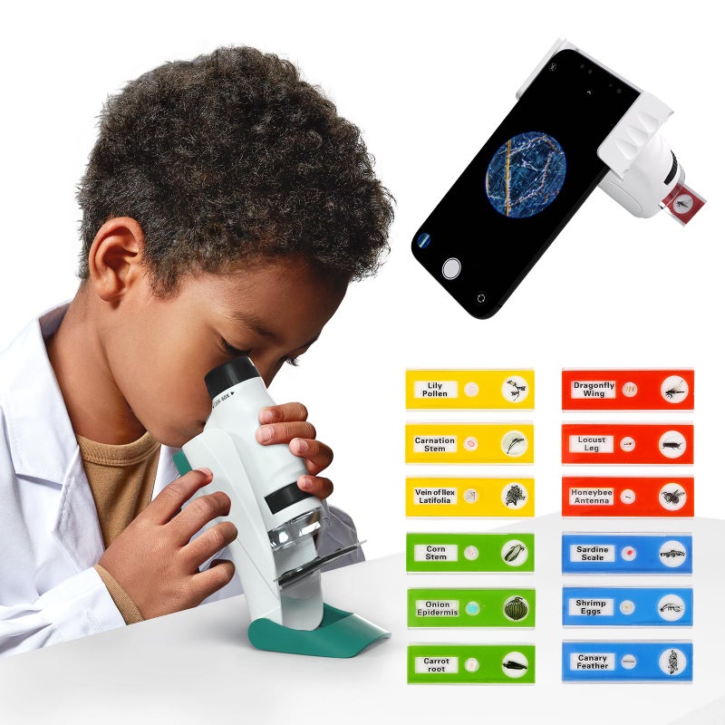 Science Can Science Can Microscope for Kids Pocket Microscope 60X-120X with 12 PCS Prepared Slides LED Light Outdoor Portable Mini Microscope Educational Science Kit for Kids Age 8 9 10 Boys Girls Gift  - Image 1