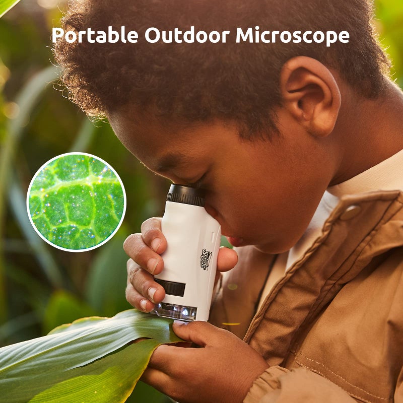 Science Can Science Can Microscope for Kids Pocket Microscope 60X-120X with 12 PCS Prepared Slides LED Light Outdoor Portable Mini Microscope Educational Science Kit for Kids Age 8 9 10 Boys Girls Gift  - Image 2