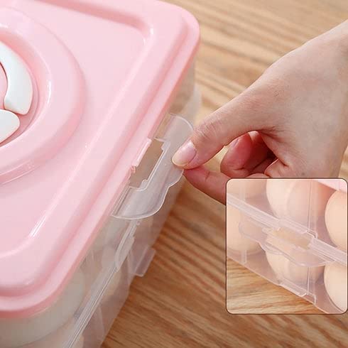 MOOZICO MOOZICO Egg Storage Box Egg Refrigerator Storage Tray Stackable ABS Plastic Egg Storage Containers for Fridge and Kitchen Egg storage basket with Carry Holder 2 Layer PINK 24 Egg  - Image 4