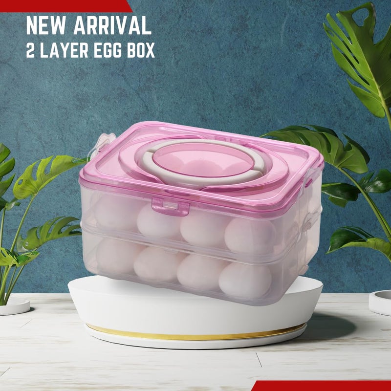 MOOZICO MOOZICO Egg Storage Box Egg Refrigerator Storage Tray Stackable ABS Plastic Egg Storage Containers for Fridge and Kitchen Egg storage basket with Carry Holder 2 Layer PINK 24 Egg  - Image 5