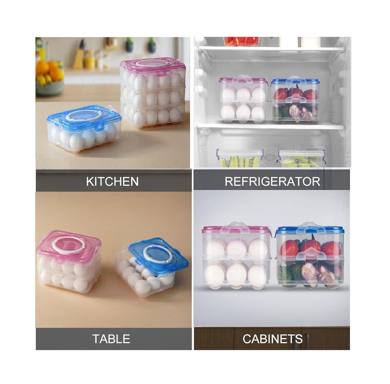 MOOZICO MOOZICO Egg Storage Box Egg Refrigerator Storage Tray Stackable ABS Plastic Egg Storage Containers for Fridge and Kitchen Egg storage basket with Carry Holder 2 Layer PINK 24 Egg  - Image 3