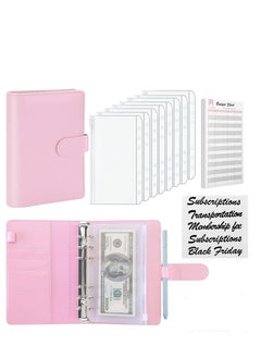 Generic A6 Leather Binder /6 Ring Binder Cover 8Pcs Binder Pockets 12Pcs Expense Budget Sheets & 2Pcs Categories Sticker Labels Money Saving Binder for Budgeting(Pink)  - Image 1