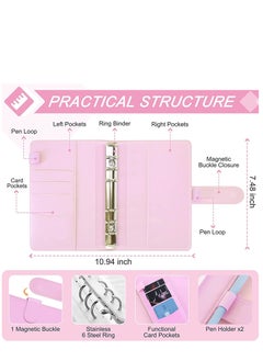 Generic A6 Leather Binder /6 Ring Binder Cover 8Pcs Binder Pockets 12Pcs Expense Budget Sheets & 2Pcs Categories Sticker Labels Money Saving Binder for Budgeting(Pink)  - Image 4