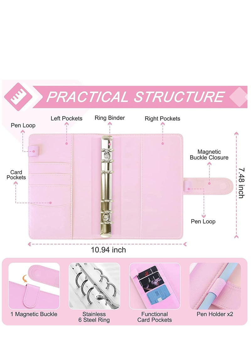 Generic A6 Leather Binder /6 Ring Binder Cover 8Pcs Binder Pockets 12Pcs Expense Budget Sheets & 2Pcs Categories Sticker Labels Money Saving Binder for Budgeting(Pink)  - Image 4