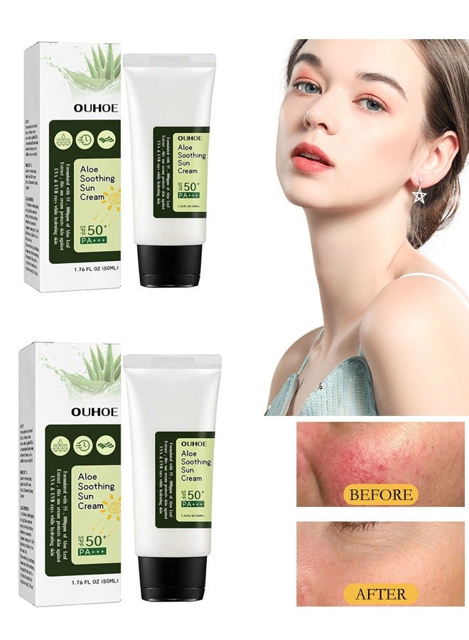 OUHOE 2 pcs Aloe Soothing Sun Cream SPF50+ PA+++,Waterproof & Sweatproof Moisturizing Sunscreen,Have an Ultra Lightn and Non Greasy Texture 50ml  - Image 1