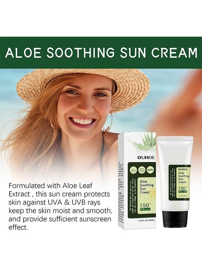 OUHOE 2 pcs Aloe Soothing Sun Cream SPF50+ PA+++,Waterproof & Sweatproof Moisturizing Sunscreen,Have an Ultra Lightn and Non Greasy Texture 50ml  - Image 4