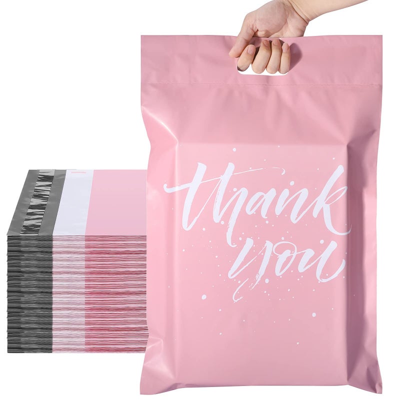 Metronic Thank You Poly Mailers 14.5x19 50 Pcs, Easy to Carry Shipping Bags with Handle, Self Seal Mailers Poly Bags for Small Business Packing and Shipping, Large Package Bags Mailing Bags, Pink - Image 1