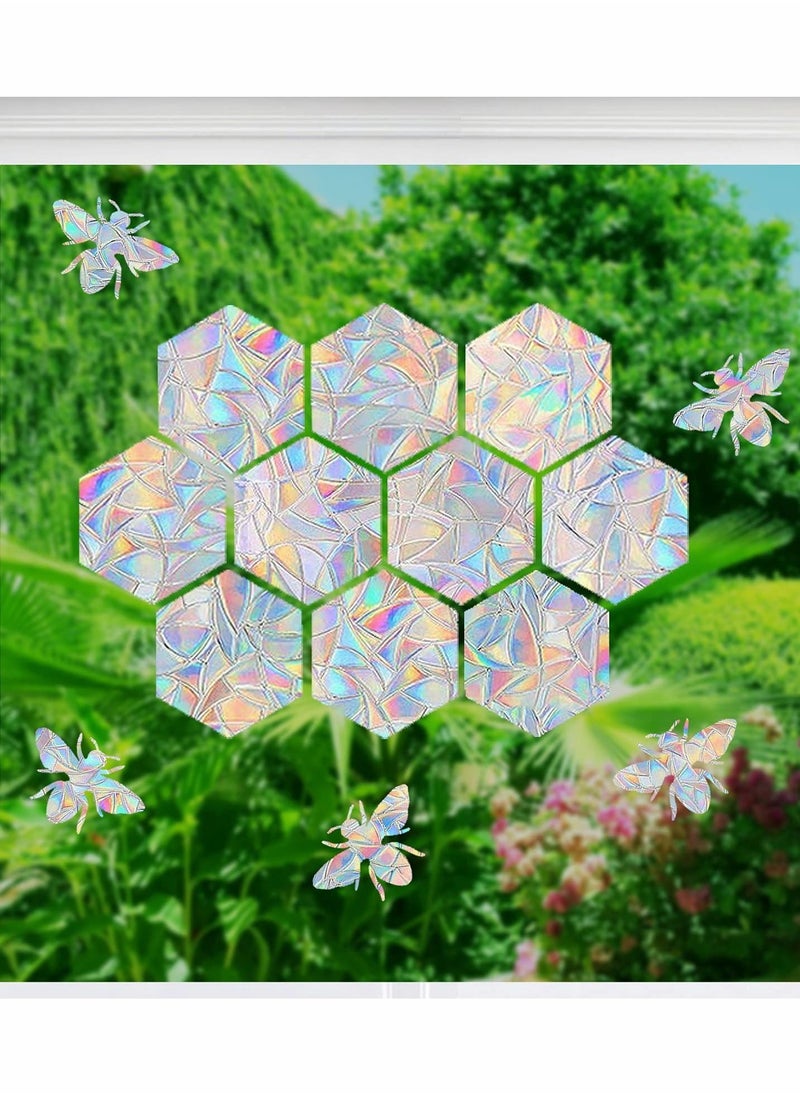 Y&D - Static Window Clings, 16 Pcs Hexagons and Bee Anti-Collision Decals to Save Birds from Collisions, Non Adhesive Prismatic Vinyl Rainbow Stickers - Image 1