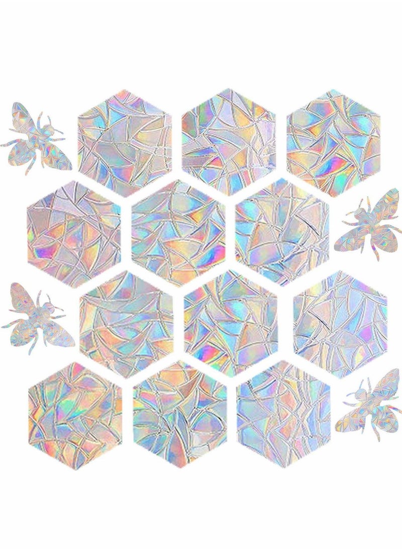 Y&D - Static Window Clings, 16 Pcs Hexagons and Bee Anti-Collision Decals to Save Birds from Collisions, Non Adhesive Prismatic Vinyl Rainbow Stickers - Image 1