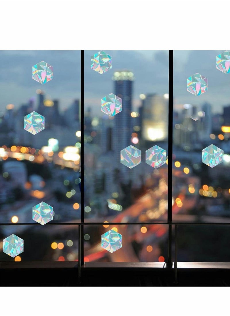 Y&D - Static Window Clings, 16 Pcs Hexagons and Bee Anti-Collision Decals to Save Birds from Collisions, Non Adhesive Prismatic Vinyl Rainbow Stickers - Image 1