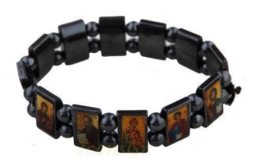 Iconsgr Christian Orthodox Greek Religious Hematite Bracelet with Saints - Image 5
