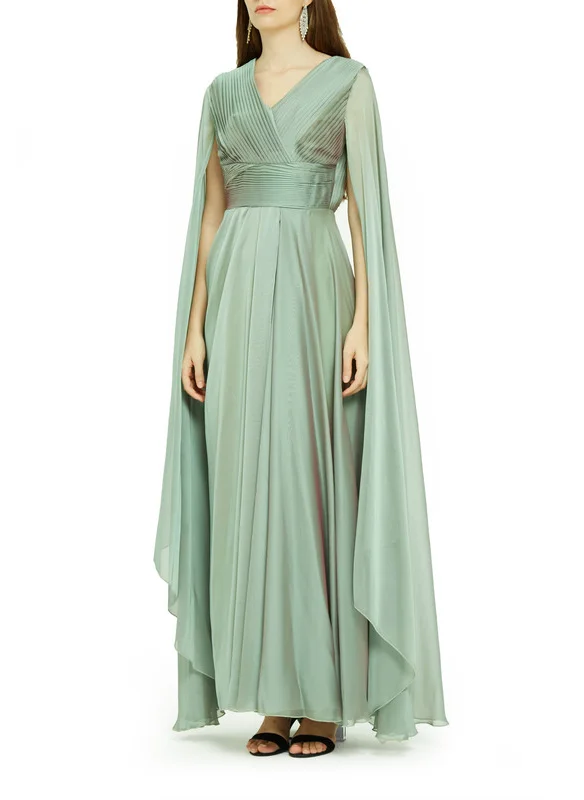 امري Pleated Wrapped Cape Sleeve Gown