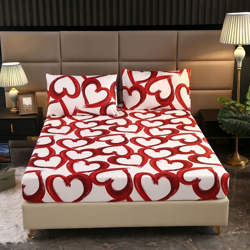 Red Heart Love Pattern Bedding Set 3 Piece Comforter Cover - Image 1