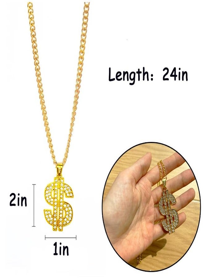 Fejapa 24 Pack Gold Chain Necklaces Dollar Sign Necklaces Fake Dollar Gold Plated Chain for Men Women Party Pendant Necklace Hip Hop Jewelry Mardi Gras Beads Bling on Dollar Fashion 80s 90s Hip Hop Accessory - Image 3