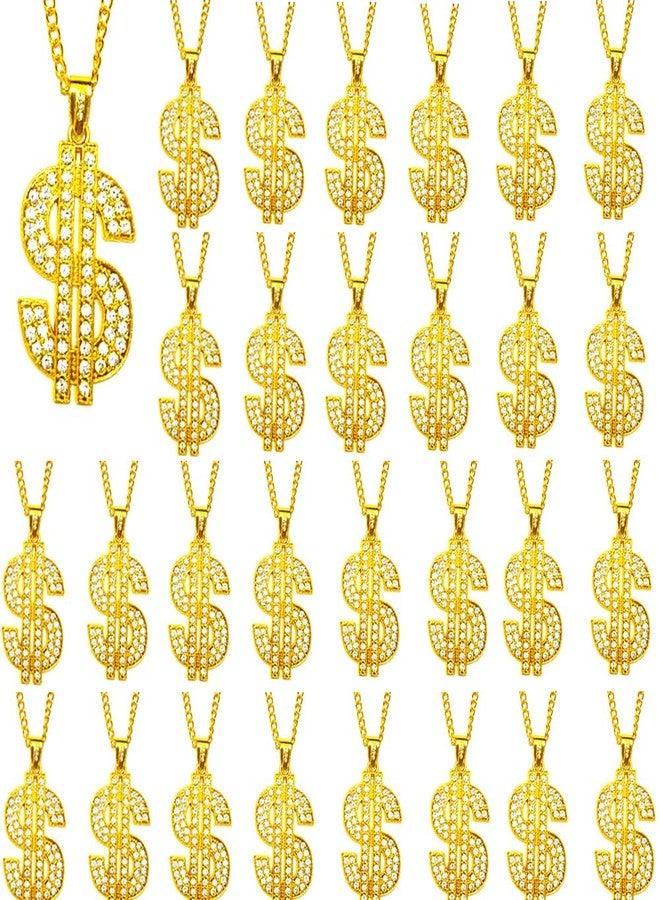 Fejapa 24 Pack Gold Chain Necklaces Dollar Sign Necklaces Fake Dollar Gold Plated Chain for Men Women Party Pendant Necklace Hip Hop Jewelry Mardi Gras Beads Bling on Dollar Fashion 80s 90s Hip Hop Accessory - Image 1