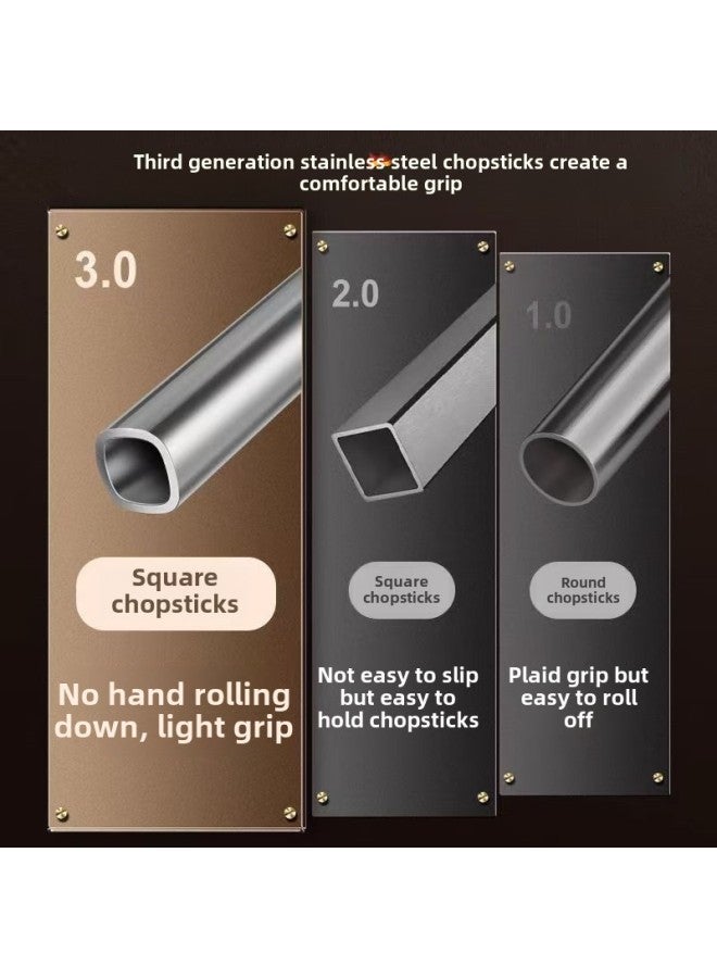 Food Grade 316 Stainless Steel Chopsticks 304 All Square Chopsticks Household Hotel Restaurant Custom Logo Hollow Heat Insulation Non-slip-Color:(316 Full Square Chopsticks) Bare Body-Specifications:25CM(33g)  - Image 4