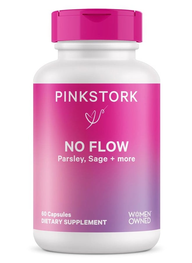Pink Stork No Flow: Dry Up Breast Milk Supply with Sage, Parsley, and B Vitamins, Postpartum Essentials for Women to Stop Breastfeeding and Decrease Milk Production, 60 Capsules  - Image 1