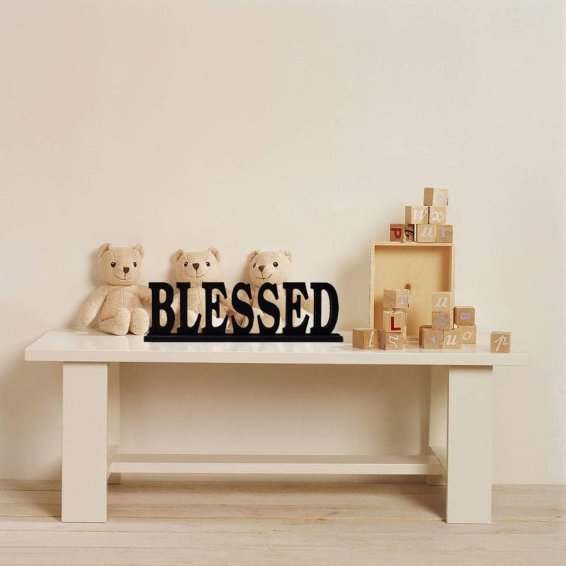Linfevisi Black Wood Blessed Sign Standing Block Letters Sign Rustic Freestanding Wood Word Decor Decorative Blessed Table Sign Cutout Word Art Blessed Shelf Decor (Black Blessed Sign) - Image 4