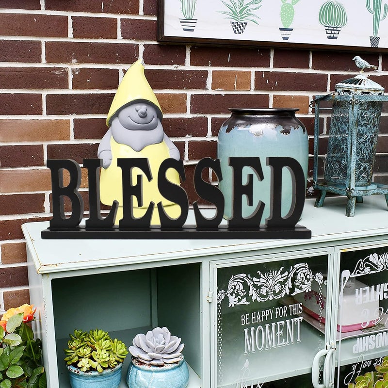 Linfevisi Black Wood Blessed Sign Standing Block Letters Sign Rustic Freestanding Wood Word Decor Decorative Blessed Table Sign Cutout Word Art Blessed Shelf Decor (Black Blessed Sign) - Image 2