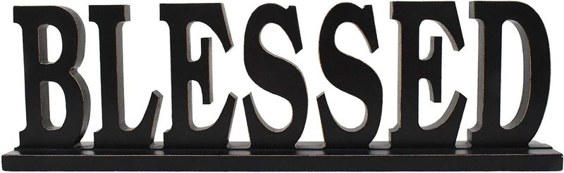 Linfevisi Black Wood Blessed Sign Standing Block Letters Sign Rustic Freestanding Wood Word Decor Decorative Blessed Table Sign Cutout Word Art Blessed Shelf Decor (Black Blessed Sign) - Image 1