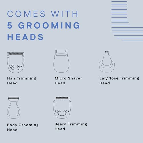 Winston Groom X 5 in 1 Grooming Set for Men with 8 Length Attachment Comb, IPX7 Waterproof Design, Fast Charging Face, Ear, Nose, Beard, Body Hair Trimmer for Men - Image 4