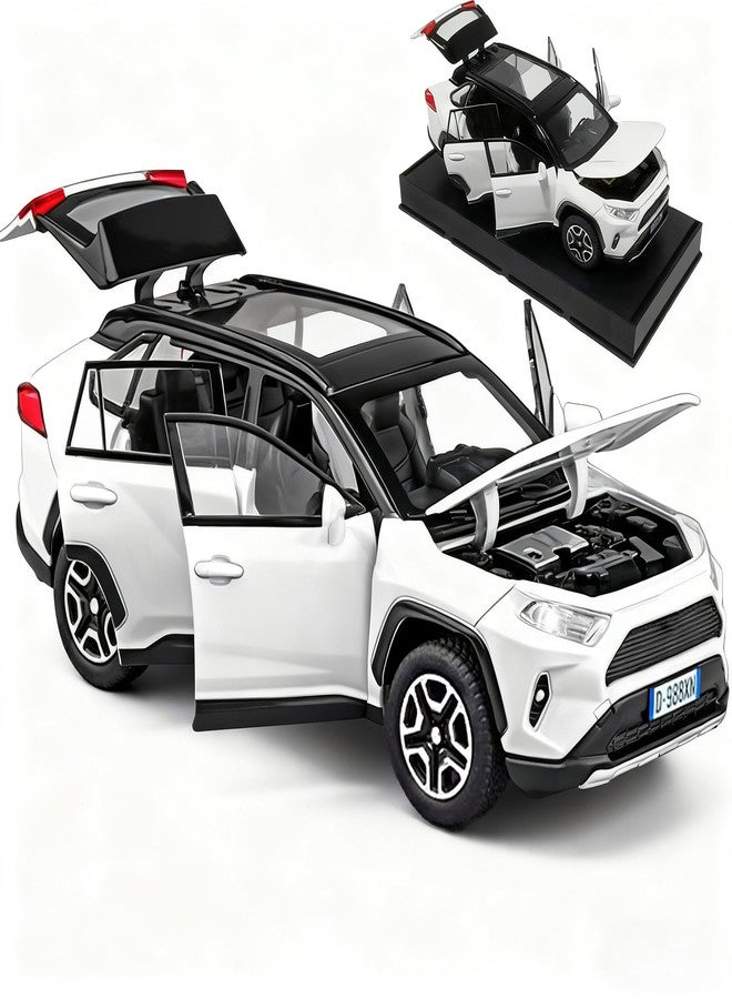 ERBADIHAGO Model Car Compatible for 1/32 RAV4 Toy Car Alloy Diecast Collectible Model with Light and Sound Toy Vehicle for Boys Kids Toddler Gift White Car - Image 1