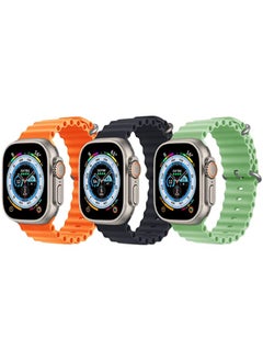 Silicone Ocean Band Strap for Apple Watch 38/40/41mm Orange/Black/Mint Green Set of 3
