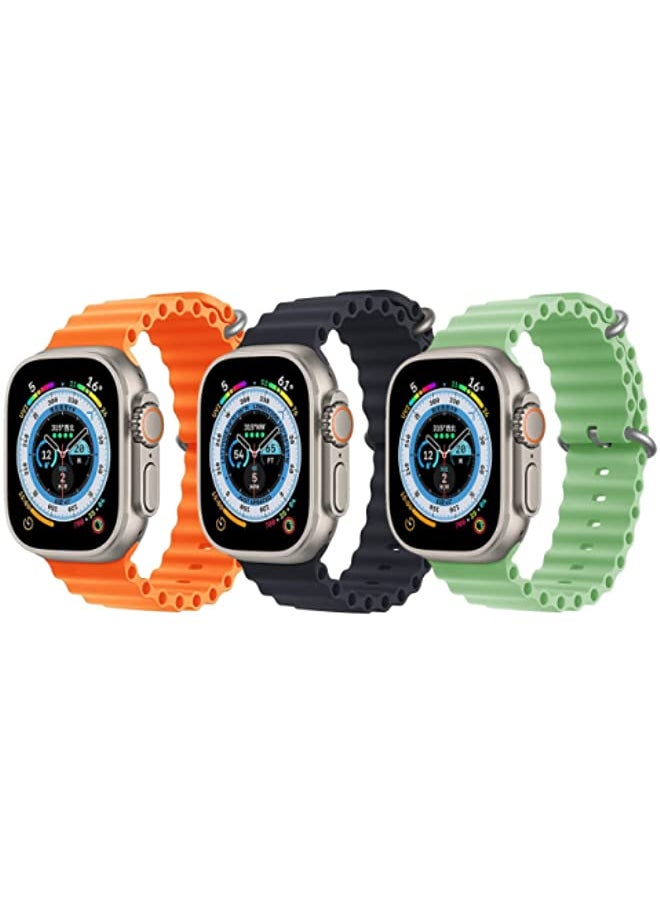 IAF - Silicone Ocean Band Strap for Apple Watch 38/40/41mm Orange/Black/Mint Green Set of 3 - Image 1