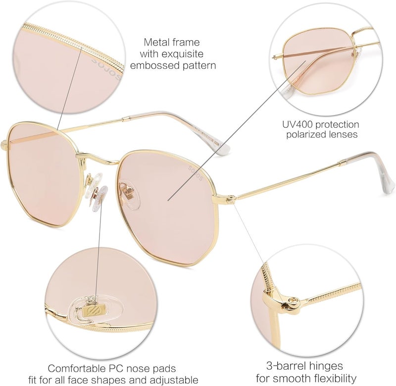 Sojos Square Polarized Sunglasses for Women Men Small Hexagonal Polygon Mirrored Lens SJ1072 - Image 4