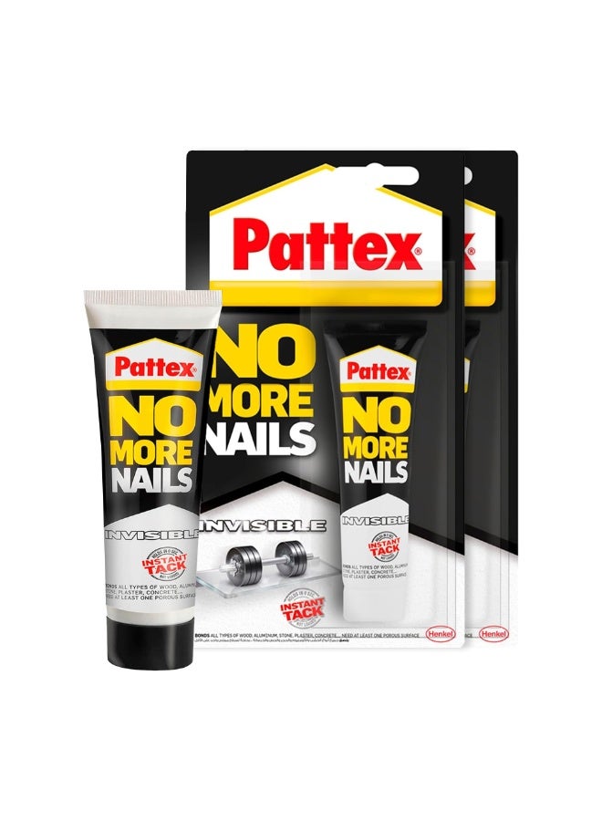 Pattex No More Nails Invisible | All Purpose Heavy-Duty Mounting Adhesive | Solvent Free & Low Order Mount Glue | Compatible with Wood, Ceramic, Aluminum, Concrete, Bricks & More | 40g (Pack of 2) - Image 1