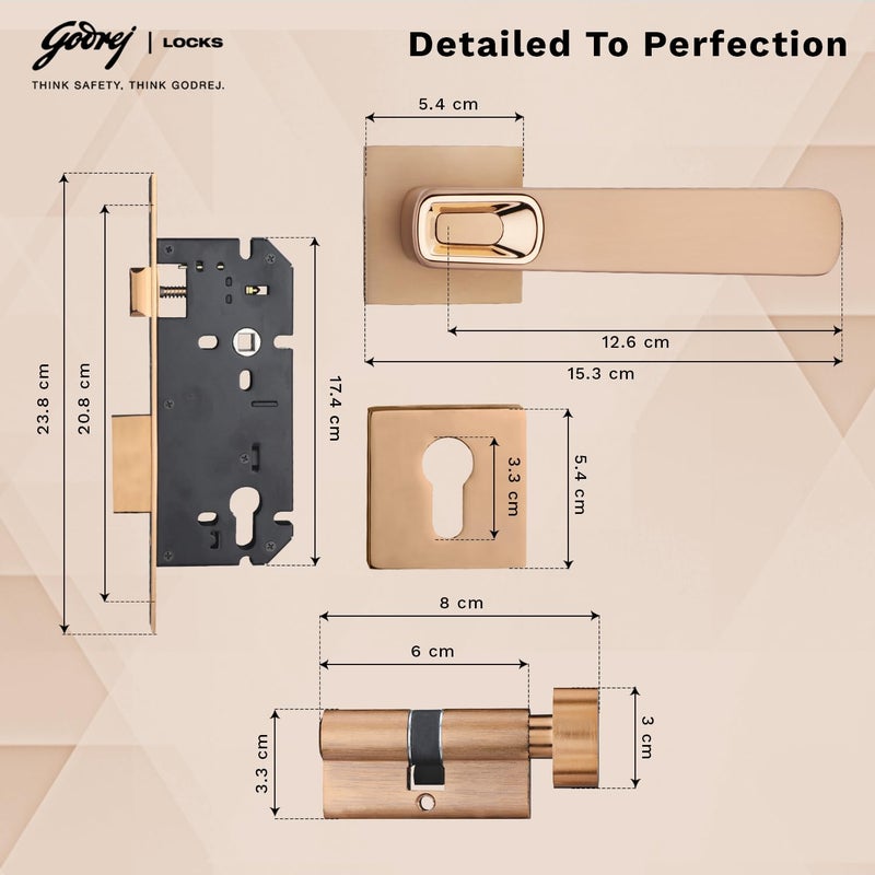 Godrej Locking Solutions and Systems Godrej Mortise LockHandle Lock Set for Main Bedroom DoorHDH 13 Brass Home D cor HandleSatin Steel Finish10 inch Lockbody70 mm Cylinder Key Outside knob from Inside 4 Keys 5 Years Warranty  - Image 5