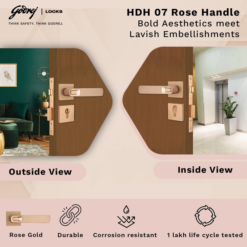 Godrej Locking Solutions and Systems Godrej Mortise LockHandle Lock Set for Main Bedroom DoorHDH 13 Brass Home D cor HandleSatin Steel Finish10 inch Lockbody70 mm Cylinder Key Outside knob from Inside 4 Keys 5 Years Warranty  - Image 2