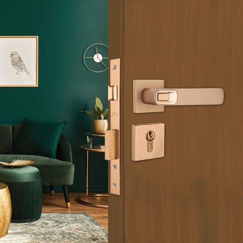 Godrej Locking Solutions and Systems Godrej Mortise LockHandle Lock Set for Main Bedroom DoorHDH 13 Brass Home D cor HandleSatin Steel Finish10 inch Lockbody70 mm Cylinder Key Outside knob from Inside 4 Keys 5 Years Warranty  - Image 1